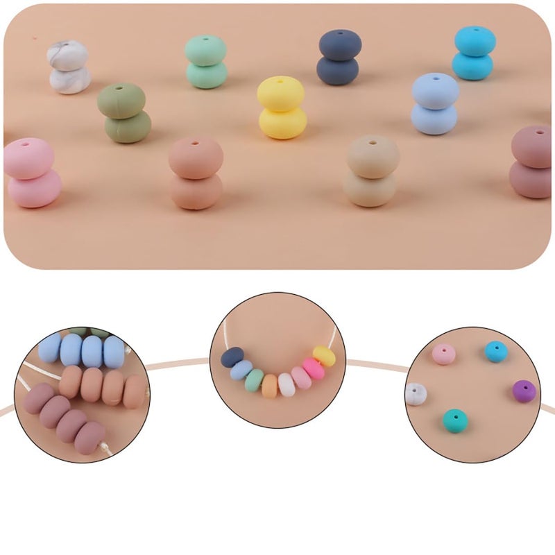 Decoendiy 100Pcs Loose Silicone Abacus Beads 15mm  Flat Round Shaped Chunky Beads  Silicone Spacer Beads  Large Hole Rubber Beads  for Adults DIY Bracelets Crafts Supplies (Mix) - Image 4